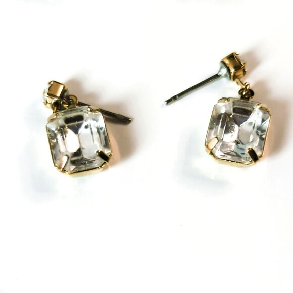 Vintage 14k Gold Filled Necklace & Earrings Set With Clear Faceted Stones - Picture 3 of 9